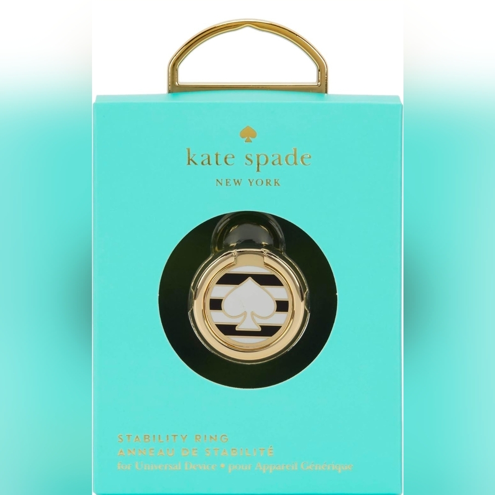 Kate Spade Gold Ring Stand Universal Black White Stripe Spade New
